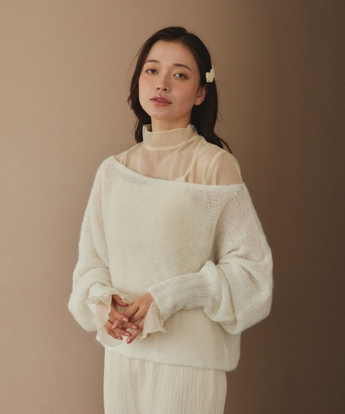 pomiii（ポミー）の「横編みショートニット（ニット/セーター・レディース・ピンク/ホワイト・FREE）」の6枚目の写真