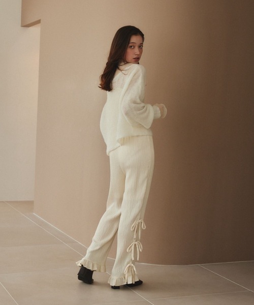 pomiii（ポミー）の「横編みショートニット（ニット/セーター・レディース・ピンク/ホワイト・FREE）」の5枚目の写真