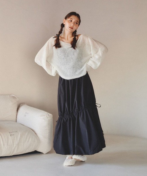 pomiii（ポミー）の「横編みショートニット（ニット/セーター・レディース・ピンク/ホワイト・FREE）」の9枚目の写真