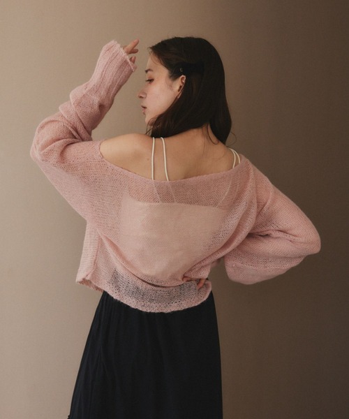 pomiii（ポミー）の「横編みショートニット（ニット/セーター・レディース・ピンク/ホワイト・FREE）」の20枚目の写真