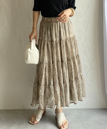 花柄フラワープリントボリュームフレアロングティアードスカート