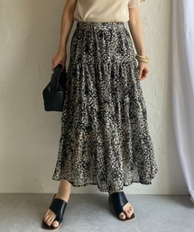 花柄フラワープリントボリュームフレアロングティアードスカート