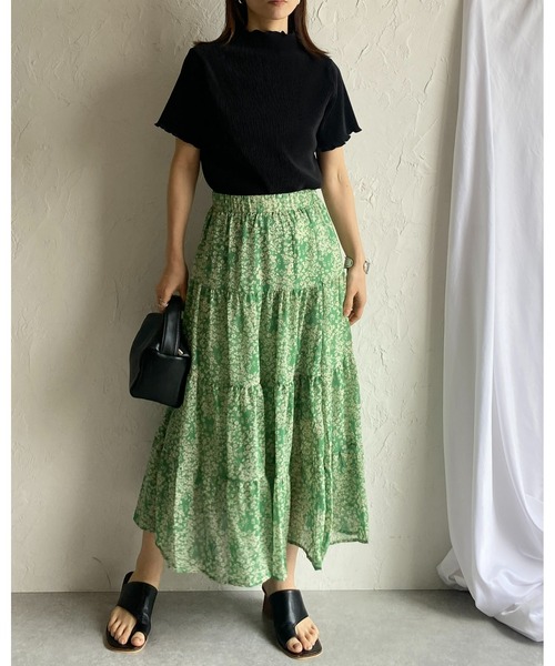 She's Closet(シーズクローゼット)の「花柄フラワープリントボリュームフレアロングティアードスカート(スカート・レディース・グレイッシュベージュ/ブルー/グリーン/ブラック・FREE)」の9枚目の写真