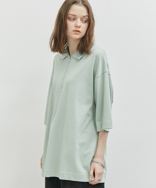 JUNRED(ジュンレッド)の「ハーフジップポロルーズPO(Tシャツ/カットソー・メンズ・ブラック/ミント/ライトグレー・L/M/S)」の1枚目の写真