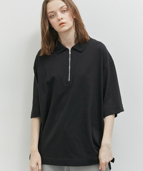 JUNRED(ジュンレッド)の「ハーフジップポロルーズPO(Tシャツ/カットソー・メンズ・ブラック/ミント/ライトグレー・L/M/S)」の2枚目の写真