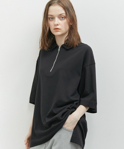 JUNRED(ジュンレッド)の「ハーフジップポロルーズPO(Tシャツ/カットソー・メンズ・ブラック/ミント/ライトグレー・L/M/S)」の4枚目の写真