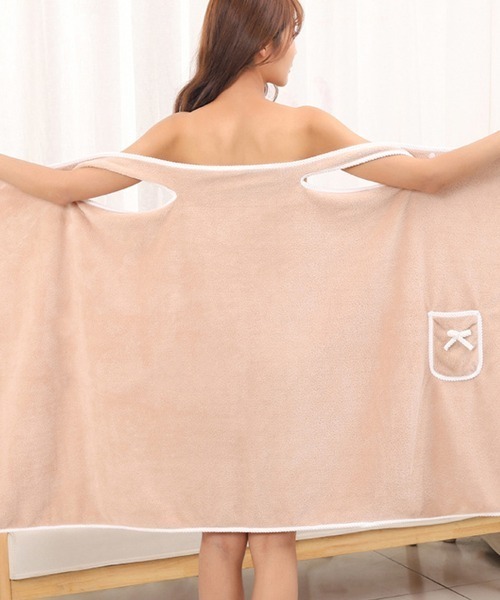 Doux Belle（ドゥーベル）の「ポケット付きバスラップタオル（ガウン/バスローブ・レディース・ピンク/ミント/ブルー/パープル/ベージュ・FREE）」の2枚目の写真