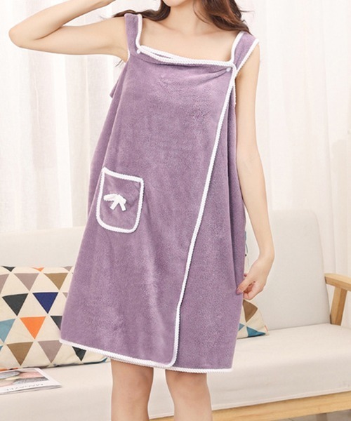 Doux Belle（ドゥーベル）の「ポケット付きバスラップタオル（ガウン/バスローブ・レディース・ピンク/ミント/ブルー/パープル/ベージュ・FREE）」の4枚目の写真