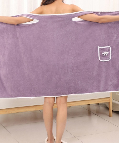 Doux Belle（ドゥーベル）の「ポケット付きバスラップタオル（ガウン/バスローブ・レディース・ピンク/ミント/ブルー/パープル/ベージュ・FREE）」の8枚目の写真