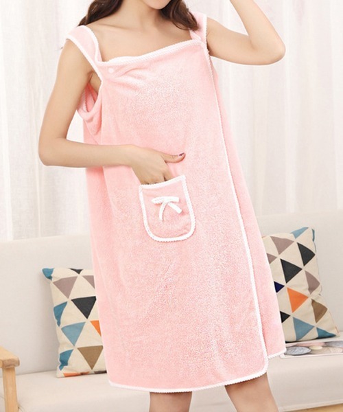 Doux Belle（ドゥーベル）の「ポケット付きバスラップタオル（ガウン/バスローブ・レディース・ピンク/ミント/ブルー/パープル/ベージュ・FREE）」の10枚目の写真