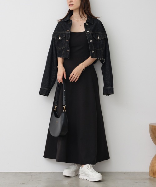 one after another NICE CLAUP（ワンアフターアナザーナイスクラップ）の「ショートデニムジャケット/Gジャン/セットアップあり（デニムジャケット・レディース・ブラック/ネイビー/ブルー・FREE）」の5枚目の写真