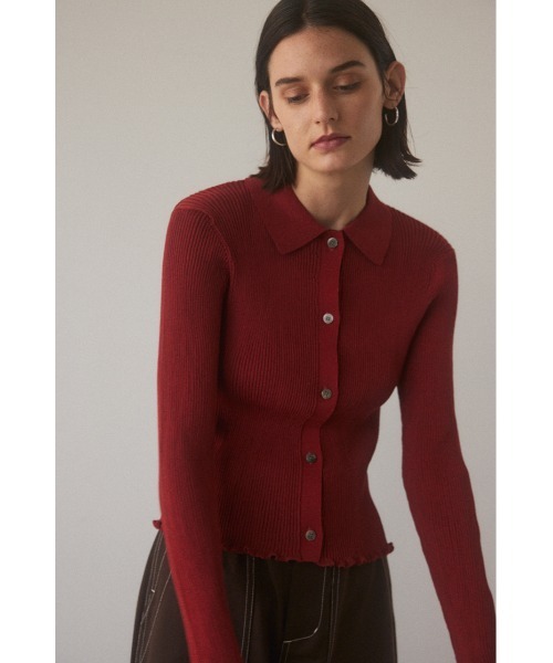 BLACK BY MOUSSY(ブラックバイマウジー)の「rib shirt knit tops(リブシャツニットトップス)(ニット/セーター・レディース・ライトカーキ/レッド/ブラック/オフホワイト・FREE)」の4枚目の写真