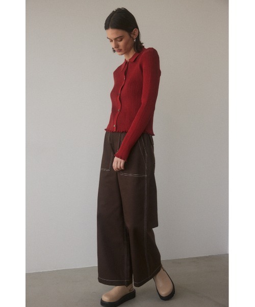 BLACK BY MOUSSY(ブラックバイマウジー)の「rib shirt knit tops(リブシャツニットトップス)(ニット/セーター・レディース・ライトカーキ/レッド/ブラック/オフホワイト・FREE)」の18枚目の写真