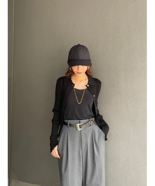 BLACK BY MOUSSY(ブラックバイマウジー)の「rib shirt knit tops(リブシャツニットトップス)(ニット/セーター・レディース・ライトカーキ/レッド/ブラック/オフホワイト・FREE)」の6枚目の写真