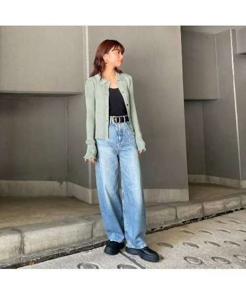 BLACK BY MOUSSY(ブラックバイマウジー)の「rib shirt knit tops(リブシャツニットトップス)(ニット/セーター・レディース・ライトカーキ/レッド/ブラック/オフホワイト・FREE)」の7枚目の写真