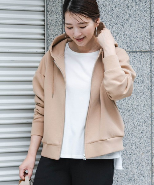 F by ROSSO(エフバイロッソ)の「F by ROSSO ダンボールニットショートZIPパーカー(パーカー・レディース・ベージュ/グレー・FREE)」の9枚目の写真