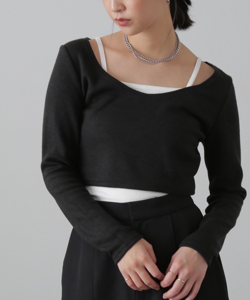 FREE'S MART（フリーズマート）の「キャミセットショート丈カットソー（Tシャツ/カットソー・レディース・ブルー/ブラウン/ブラック・FREE）」の2枚目の写真