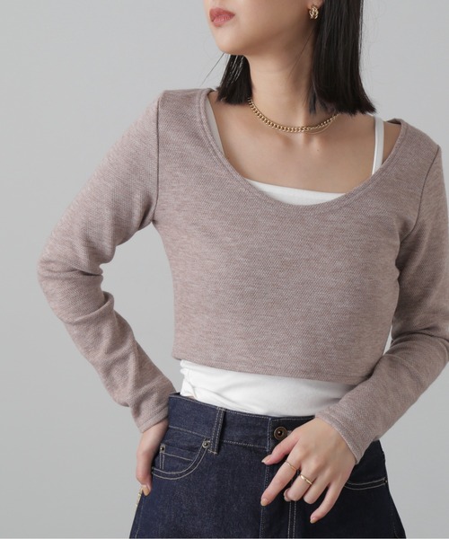 FREE'S MART（フリーズマート）の「キャミセットショート丈カットソー（Tシャツ/カットソー・レディース・ブルー/ブラウン/ブラック・FREE）」の6枚目の写真