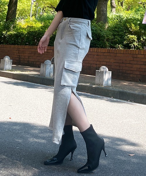 SEN TOKYO（セントーキョー）の「2WAY大人かわいいナローシルエット。サイドスリットカーゴスカート（スカート・レディース・ブラック/グレー・F）」の6枚目の写真