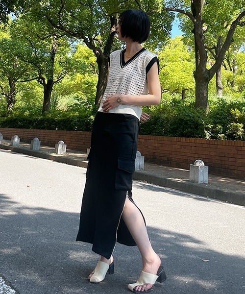 SEN TOKYO（セントーキョー）の「2WAY大人かわいいナローシルエット。サイドスリットカーゴスカート（スカート・レディース・ブラック/グレー・F）」の9枚目の写真