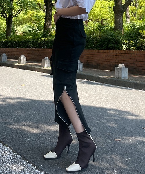 SEN TOKYO（セントーキョー）の「2WAY大人かわいいナローシルエット。サイドスリットカーゴスカート（スカート・レディース・ブラック/グレー・F）」の19枚目の写真