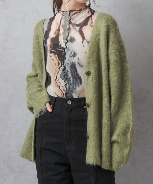 Lull(ルル)の「【Lull / ルル】モヘアタッチニットカーディガン(カーディガン/ボレロ・レディース・グリーン/ブルー/グレー/チャコールグレー/アイボリー・ONESIZE)」の4枚目の写真