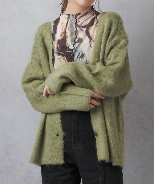 Lull(ルル)の「【Lull / ルル】モヘアタッチニットカーディガン(カーディガン/ボレロ・レディース・グリーン/ブルー/グレー/チャコールグレー/アイボリー・ONESIZE)」の15枚目の写真