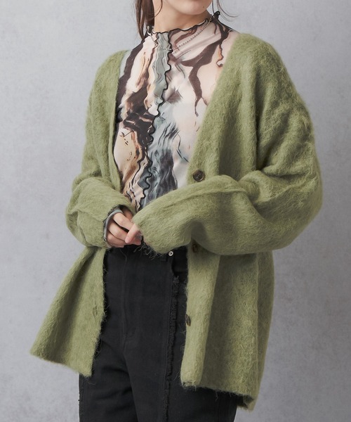 Lull(ルル)の「【Lull / ルル】モヘアタッチニットカーディガン(カーディガン/ボレロ・レディース・グリーン/ブルー/グレー/チャコールグレー/アイボリー・ONESIZE)」の16枚目の写真