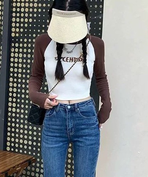 FUNALIVE(ファンアライブ)の「韓国ファッション テレコ刺繍「SECENDOOO」ロゴクロップド丈ラグラン長袖カットソー(Tシャツ/カットソー・レディース・ホワイト/グレー/ベージュ・FREE)」の14枚目の写真