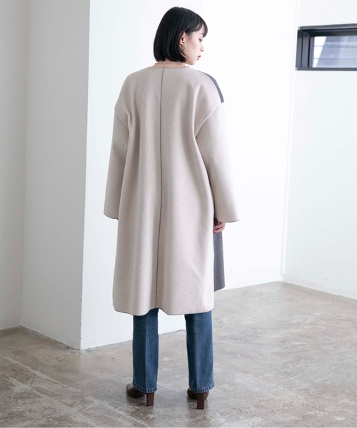 アイレットバーボタン カラーブロックコート