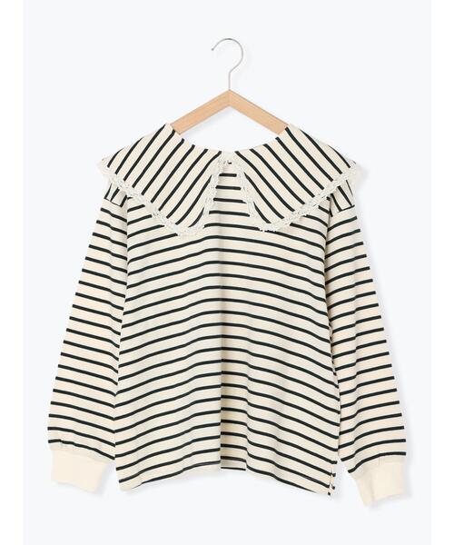 Samansa Mos2（サマンサ モスモス）の「ビックカラーボーダーカットソー（Tシャツ/カットソー・レディース・グリーン/ベージュ/ブラウン/オフホワイト・F）」の4枚目の写真