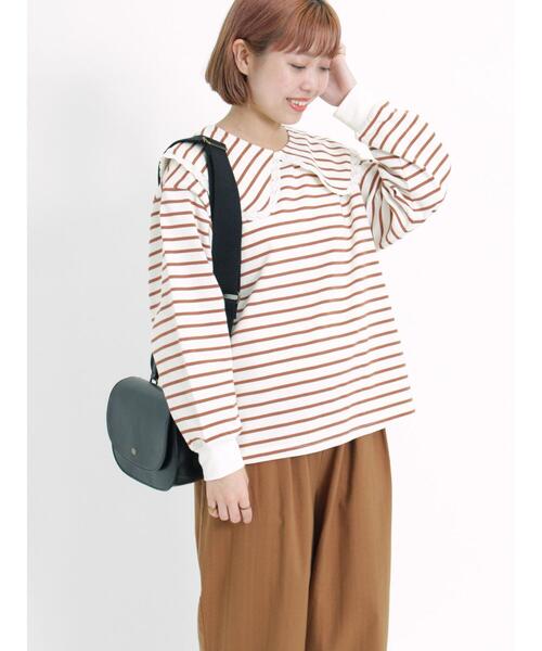 Samansa Mos2（サマンサ モスモス）の「ビックカラーボーダーカットソー（Tシャツ/カットソー・レディース・グリーン/ベージュ/ブラウン/オフホワイト・F）」の6枚目の写真