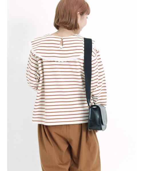 Samansa Mos2（サマンサ モスモス）の「ビックカラーボーダーカットソー（Tシャツ/カットソー・レディース・グリーン/ベージュ/ブラウン/オフホワイト・F）」の11枚目の写真