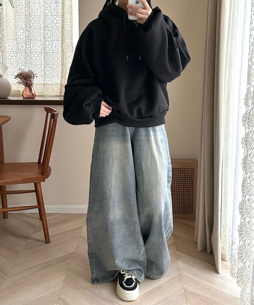 Cham.（チャム）の「【低身長サイズあり】ゆるだぼシンプルパーカー（パーカー・レディース・グレー/ブルー/ライトブルー/ベージュ/オフホワイト/ブラック/パープル/ブラウン/ナチュラル・F/S）」の19枚目の写真