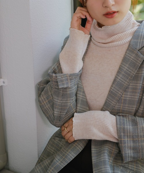 Kastane（カスタネ）の「【新色追加/4色展開/ウール混】リブハイネックニット（ニット/セーター・レディース・アイボリー/ブラック/オレンジ/ブラウン/チャコールグレー/ブルー/ライム・FREE）」の15枚目の写真