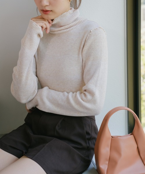 Kastane（カスタネ）の「【新色追加/4色展開/ウール混】リブハイネックニット（ニット/セーター・レディース・アイボリー/ブラック/オレンジ/ブラウン/チャコールグレー/ブルー/ライム・FREE）」の12枚目の写真