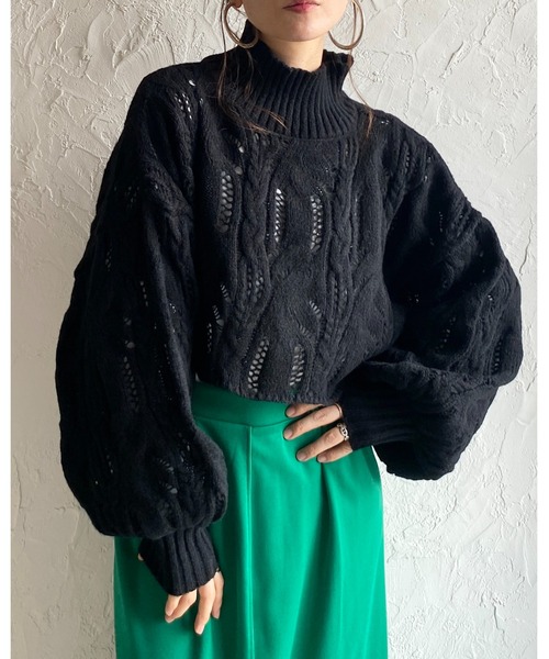 美品　バトナー　モヘア ニット セーター　ボリュームスリーブ　ブルー×ブラック 美品 バトナー モヘア ニット セーター ボリュームスリーブ