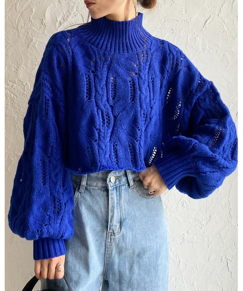 美品　バトナー　モヘア ニット セーター　ボリュームスリーブ　ブルー×ブラック 美品 バトナー モヘア ニット セーター ボリュームスリーブ