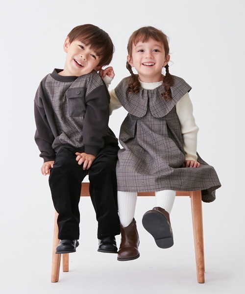 petit main（プティマイン）の「【リンク】襟ジャンスカワンピース★（ジャンパースカート・キッズ・ブラウン/ネイビー・110cm/120cm/130cm/80ｃｍ/100cm/90cm）」の5枚目の写真