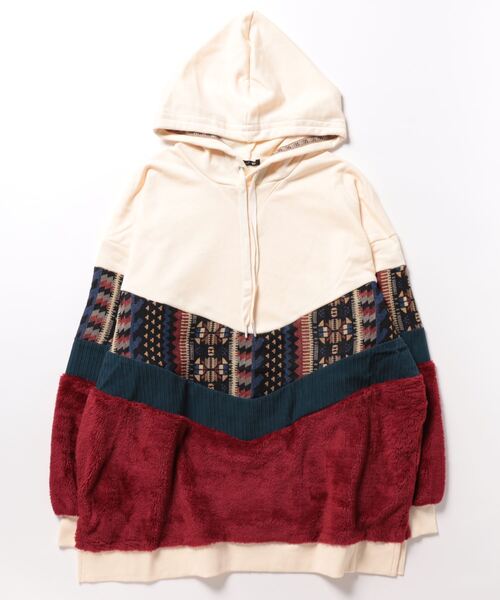 チャイハネ（チャイハネ）の「【チャイハネ】ファザナパッチワークパーカーM（パーカー・メンズ・パープル/ブラック/ホワイト・FREE）」の2枚目の写真