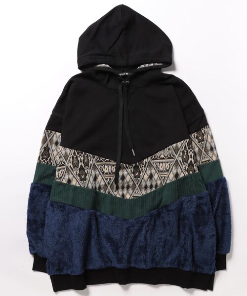 チャイハネ（チャイハネ）の「【チャイハネ】ファザナパッチワークパーカーM（パーカー・メンズ・パープル/ブラック/ホワイト・FREE）」の3枚目の写真