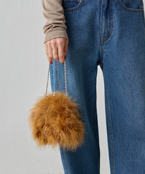 PAPILLONNER(パピヨネ)の「フェザーミニショルダー(ハンドバッグ・レディース・ブラウン/グリーン・FREE)」の6枚目の写真