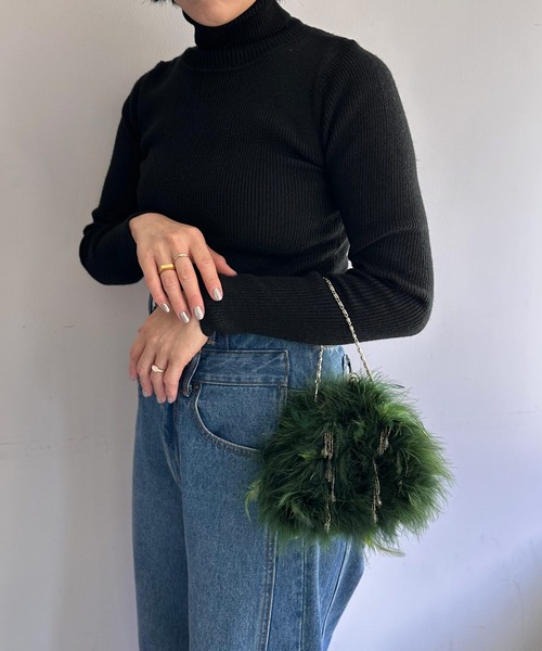 PAPILLONNER(パピヨネ)の「フェザーミニショルダー(ハンドバッグ・レディース・ブラウン/グリーン・FREE)」の9枚目の写真