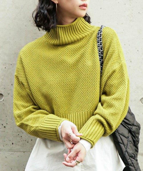 FREE'S MART(フリーズマート)の「◇4者混鹿の子ショート丈タートルネックニット(ニット/セーター・レディース・オフホワイト/ライトグリーン/ブラック/ピンク/ブルー・FREE)」の4枚目の写真