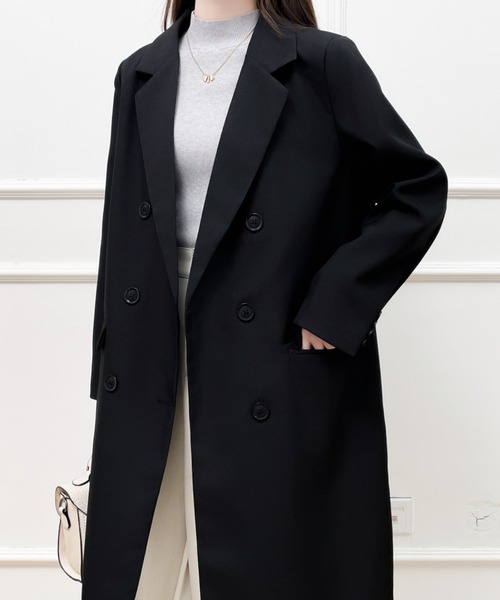 Diosfront（ディオスフロント）の「オーバーサイズダブルボタンテーラードロングジャケット（テーラードジャケット・レディース・チャコールグレー/ブラック/モカ・M/L）」の2枚目の写真