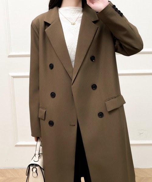Diosfront（ディオスフロント）の「オーバーサイズダブルボタンテーラードロングジャケット（テーラードジャケット・レディース・チャコールグレー/ブラック/モカ・M/L）」の3枚目の写真