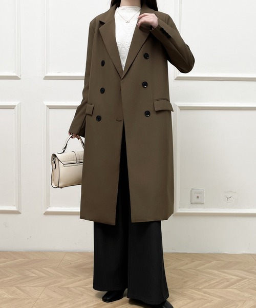 Diosfront（ディオスフロント）の「オーバーサイズダブルボタンテーラードロングジャケット（テーラードジャケット・レディース・チャコールグレー/ブラック/モカ・M/L）」の12枚目の写真