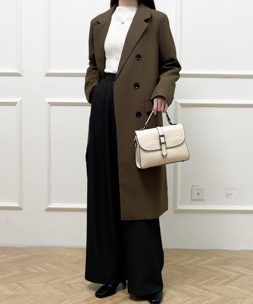 Diosfront（ディオスフロント）の「オーバーサイズダブルボタンテーラードロングジャケット（テーラードジャケット・レディース・チャコールグレー/ブラック/モカ・M/L）」の13枚目の写真