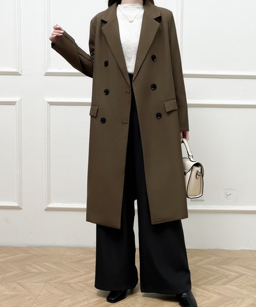 Diosfront（ディオスフロント）の「オーバーサイズダブルボタンテーラードロングジャケット（テーラードジャケット・レディース・チャコールグレー/ブラック/モカ・M/L）」の14枚目の写真