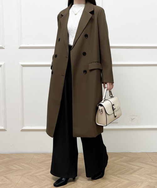 Diosfront（ディオスフロント）の「オーバーサイズダブルボタンテーラードロングジャケット（テーラードジャケット・レディース・チャコールグレー/ブラック/モカ・M/L）」の15枚目の写真